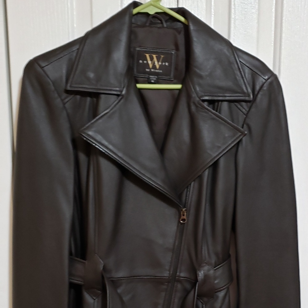 New York dark brown genuine leather coat M